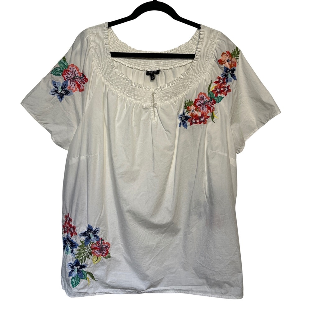 Talbots Floral Embroidered Off Shoulder Short Sleeve 
Cotton Blouse Size 3XL EUC